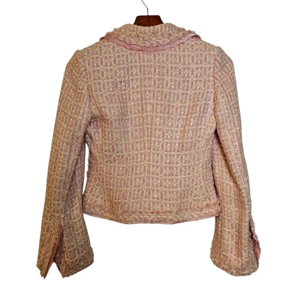 Banana Republic Vintage Pink & Yellow Lady Jacket Preppy Tweed Blazer